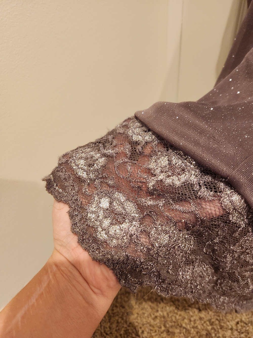 Studio Y Sparkle Lace Hem Short Sleeve Top - Mauve - Picture 6 of 6